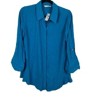 Soft Surroundings Lyocell Blend Button Down Shirt XS Azure Blue